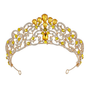 <span class=keywords><strong>Couronne</strong></span> de Mariée de Luxe Baroque Bleu Royal en Cristal, Tiara de Reine Plaqué Or avec Strass, <span class=keywords><strong>Couronne</strong></span> Vintage pour Mariage et Concours de Beauté - Product Image 6