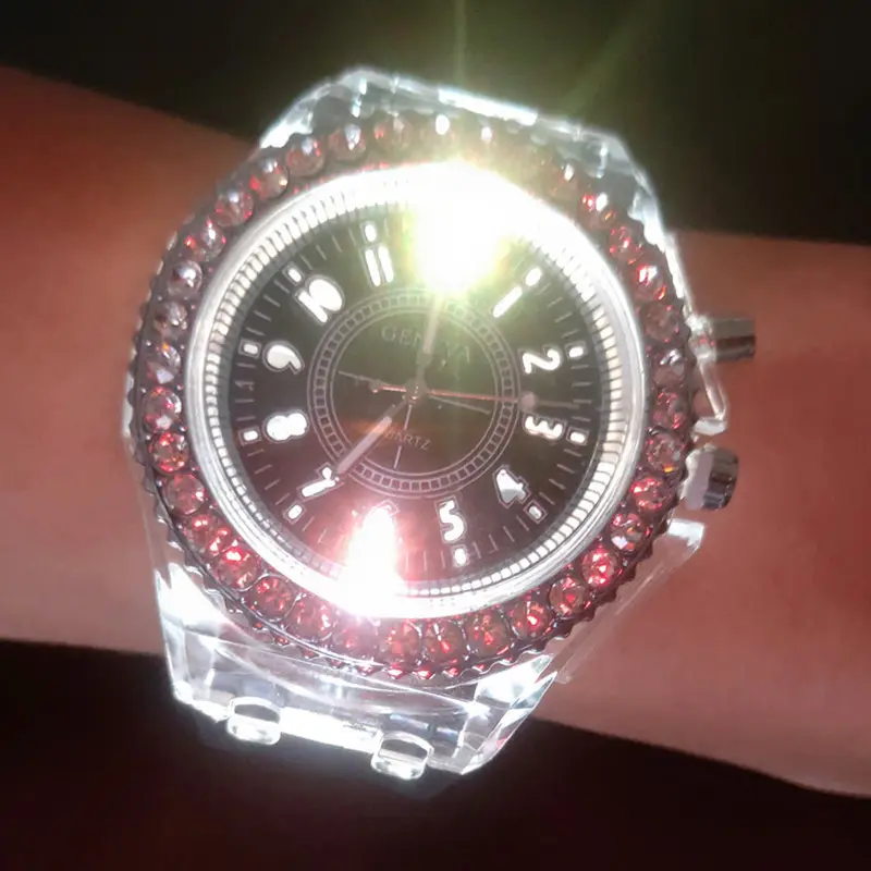 6220 Geneva Ladies Rhinestone LED Big Dial Quartz Watch Luminous Reloj Disney Led Children Watch