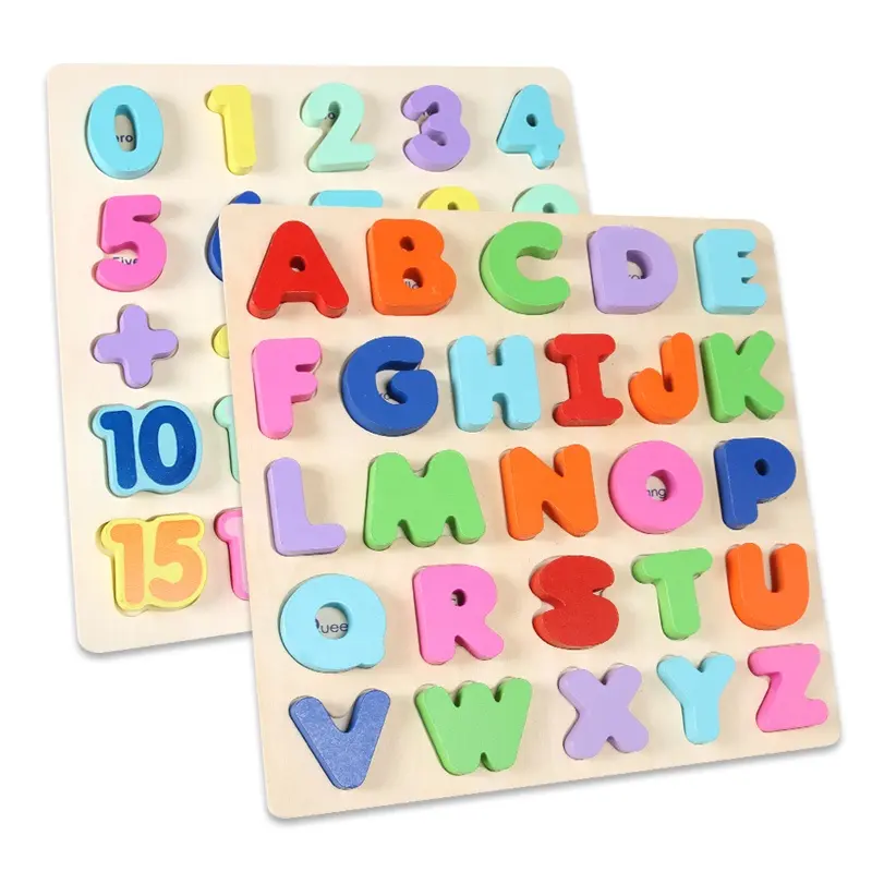 Wooden Alphabet Puzzle and Number Puzzle Board Capital Letter Kids Educational Toys 3D Jigsaw Puzzle for Baby Learning Blocks