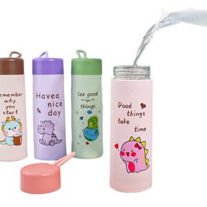 Nuova Tazza d'Acqua in Vetro a Doppio Strato Colorata, con Cordino Cartoon, Regalo Promozionale con Logo, Antiurto, Bottiglia Portatile all'Ingrosso - Product Image 5