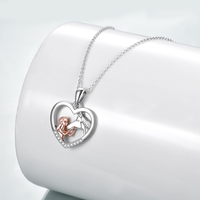 Bijoux fantaisie 925 argent Sterling plaqué or rose cheval et fille coeur pendentif collier pour femmes