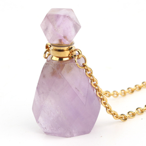 Bouteilles d'huile essentielle en améthyste naturelle, pendentifs en cristal pour parfum - Product Image 4