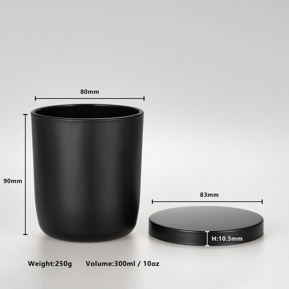 10oz Cambridge Style Matt Black Glass Candle Jar with Lid