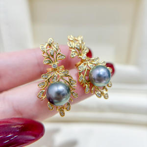 Accesorios de Plata S925 para DIY con Perlas, Cuentas Redondas de 8-10 mm para Pendientes con Soporte de Uña Hueca 22215 - Product Image 1