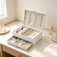 Boîte à bijoux en cuir PU avec tiroir, doublée de velours, pour ranger colliers, bagues, boucles d'oreilles et montres, pour femmes