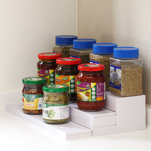 Étagère à épices télescopique à trois niveaux en plastique ABS, pliable, organiseur de rangement de cuisine pour pots à épices - Product Image 1
