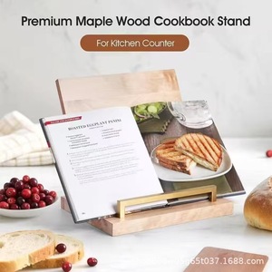 Porte-recettes en bois avec planche à découper amovible, rectangulaire, couleur bois naturel, multifonctionnel pour une utilisation sur le bureau de cuisine - Product Image 2