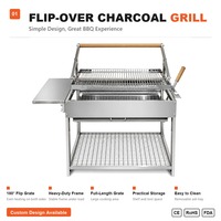 Barbecue à charbon de bois pliable 80x40x100cm en acier inoxydable avec grille pivotante à 180 degrés pour terrasse extérieure