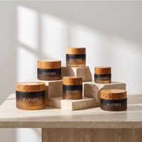 Pot en verre dégradé noir et marron OEM ODM avec couvercle en bambou, vide, personnalisable avec logo pour emballage de produits de soin visage et corps