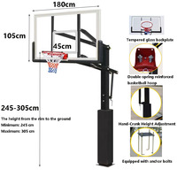 Canasta de Baloncesto Enterrada de Grado Competitivo con Ajuste Manual de Altura por Manivela y Tablero de Vidrio Templado para Universidad