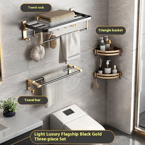 Phòng tắm đơn khăn Rack Punch-free có thể gập lại Đen vàng không gian nhôm bề mặt kết thúc - Product Image 5