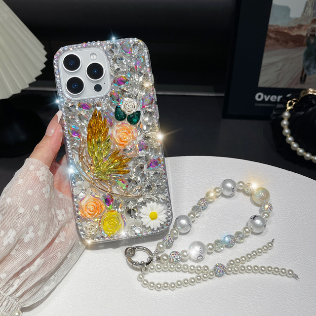 Luxury Design Beautiful Flowers Glitter Diamond Case Phone Case for iPhone 16 15 14Pro Max Free Shipping for iphone 15 Pro Max