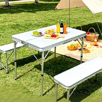 Ensemble de table et de chaises pliantes en aluminium avec logo personnalisé, pour l'extérieur, 1 table avec 2 chaises, design compact et portable