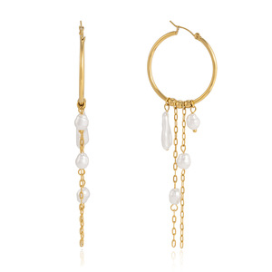 Pearl Tassel Hoop Earrings 18K Gold Stainless Steel Everyday Wear - Product Image 5