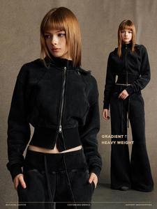 DN-N25301 Nuova <span class=keywords><strong>Felpa</strong></span> Autunnale 2025 <span class=keywords><strong>con</strong></span> <span class=keywords><strong>Cappuccio</strong></span> Staccabile, Design Corto <span class=keywords><strong>con</strong></span> Cerniera e Cintura in Vita per Donna - Product Image 4