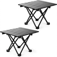 KINGO Lot de 2 tables pliantes en fer pour le camping et la plage, meubles d'extérieur portables avec sac de transport - Noir