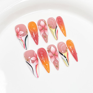 <span class=keywords><strong>Uñas</strong></span> <span class=keywords><strong>Postizas</strong></span> <span class=keywords><strong>de</strong></span> Lujo Hechas a Mano al por Mayor, Forma Cuadrada Larga, Diseño 3D con Flores Esculpidas en Seda, Estampado <span class=keywords><strong>de</strong></span> Cebra, Pedrería y Cruz Dorada - Product Image 3