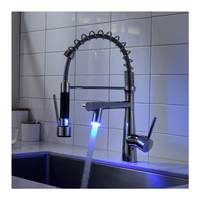 Robinet de cuisine LED haut de gamme, double poignée, monotrou, en laiton, commercial, moderne, double sortie, européen, avec douchette extractible