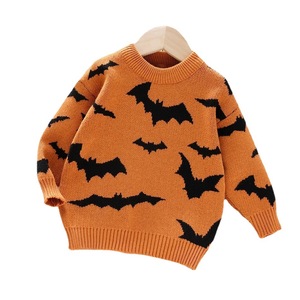 <span class=keywords><strong>Pull</strong></span> en tricot à manches longues en jacquard <span class=keywords><strong>orange</strong></span> chauve-souris pour garçons et filles avec col rond personnalisé en usine pour Halloween - Product Image 1