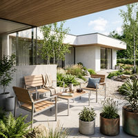 Ensemble de table à manger d'extérieur Meiqi, plateau de table en plastique moulé résistant aux intempéries blanc, cadre en alliage d'aluminium, design moderne pour utilisation en terrasse d'hôtel