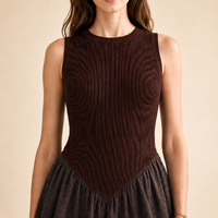 Fabricant OEM – Nouveau pull tricoté sans manches en mélange de viscose 16GG avec basque pour femme