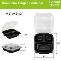 Boîte à lunch jetable à trois compartiments de 9*9*3 pouces, boîte à emporter en plastique PP micro-ondable, conteneur à clapet