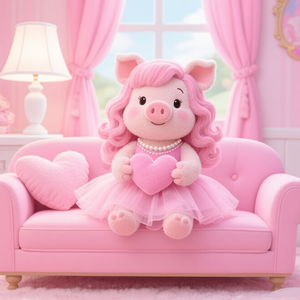 Grazioso peluche rosa porcellino con lunghi riccioli a cuore e Tutu vestito un regalo indispensabile per aggiungere dolcezza ai giorni dei bambini - Product Image 1