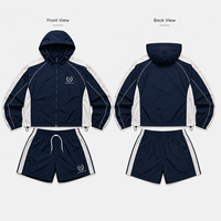 Ensemble de survêtement pour homme, coupe-vent, bleu marine et blanc, 2 pièces, veste à capuche et short, tenue de sport