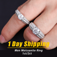 Starsgem Bague pour homme en argent sterling 925 8mm 2ct 1carat Bague en diamant moissanite Argent sterling 925
