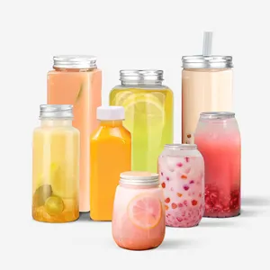 Custom 100ml 250ml 500ml 16oz 32oz Square Clear Plastic Bottles For Juice Business Empty Plastic Juice Bottles With Cap