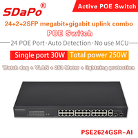 Commutateur PoE SDAPO PSE2624GSR-AI 10/100 Mbps 24 ports IEEE802.3af/at 250W avec IA Watchdog, protection anti-éclairs 4KV, pour caméras IP 8MP, réseau haute performance, garantie 3 ans