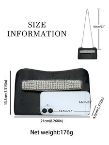 New Fashion Pearl Beaded Chain <b>Clutch</b> Bag Simple Light Luxury Evening Party Magnetic Buckle Polyester Rhinestone Tanjing - Product Image 5