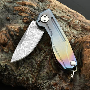 3本ダマスカスブレードネックロングチェーンスモールミニポケットキーホルダー折りたたみ式edcナイフ - Product Image 3