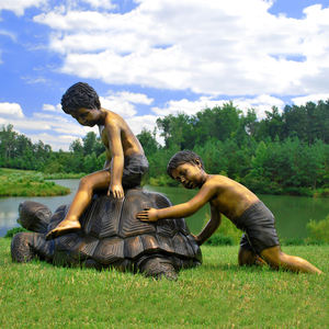 Giardino Decorazione In Bronzo Fontana di Acqua 2 Bambini su Turtle Fontana - Product Image 1