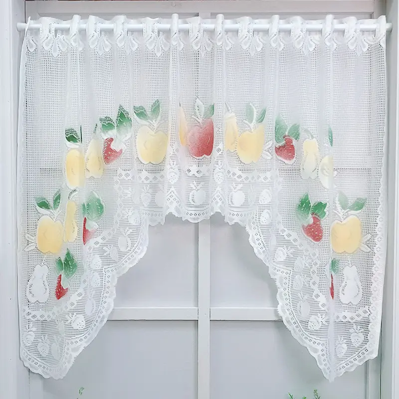 American Nordic White Lace Kitchen Partition Printed Door Half Curtain