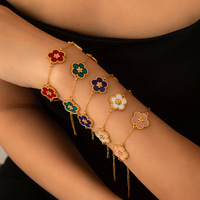 Gelang Baja Tahan Karat Wanita Model Bunga Berhias Berlian Desain Vintage Lintas Batas, Serbaguna, Elegan, Minimalis