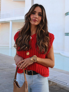 <span class=keywords><strong>Gilet</strong></span> cardigan <span class=keywords><strong>sans</strong></span> manches en tricot épais pour <span class=keywords><strong>femme</strong></span>, pull court doux et confortable pour un usage quotidien décontracté, haut en tricot léger et ample - Product Image 1