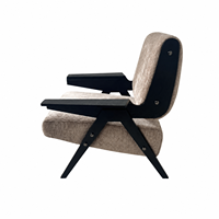 Fauteuil d'appoint de style Mid-Century, fauteuil lounge en tissu chenille beige taupe, structure en bois massif, accoudoirs en bois pour salon, hôtel
