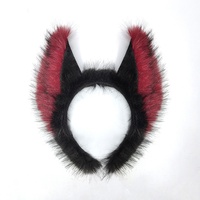E0099 Serre-tête diabolique d'Halloween foncé pour femme, fait main, avec oreilles d'animaux en peluche, pour Comic Con, Cosplay, style punk