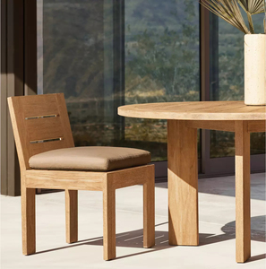Table de repas ronde d'extérieur en teck de qualité supérieure, base colonne classique, artisanat de maître, table de réunion circulaire intemporelle pour villas de luxe - Product Image 2