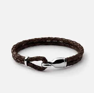 Braccialetto intrecciato con ciondolo a forma di serpente con borchie in vera pelle di lusso cinturino in vera pelle fai da te bracciale in pelle con corda rosa per uomo