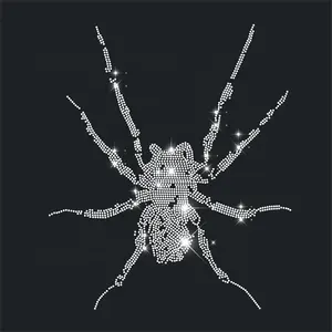 Sıcak satış kristal örümcek demir ısı transferi tasarımları Bling örümcek desen yapay elmas Transfer tatoo özel