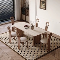 Delifeng Table à manger française moderne lumière crème de luxe semi-circulaire rectangulaire petite maison appartement utilisation en bois fritté