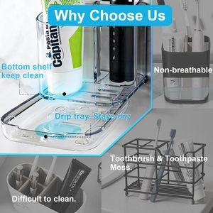 Soporte para cepillos de dientes de baño mejorado con 3 ranuras, desmontable, de pared, con drenaje para encimera, para blanqueamiento dental y pasta de dientes eléctrica - Product Image 3