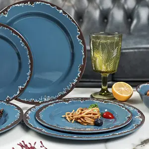 Venta caliente Europa América Vintage estilo rústico impresión personalizada redondo 100% plato de cena de melamina conjunto de platos