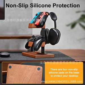 Solid Wood Headphone <b>Stand</b> With Game <b>Controller</b> Holder 10.2 Inch Desktop Organizer For Office And Gaming - Product Image 5