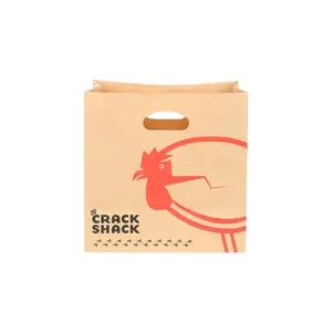 Commercio all'ingrosso eseguire fustellato maniglia foro di perforazione Kraft marrone imballaggio cibo da asporto sacchetto di carta stampato personalizzato Takeaway