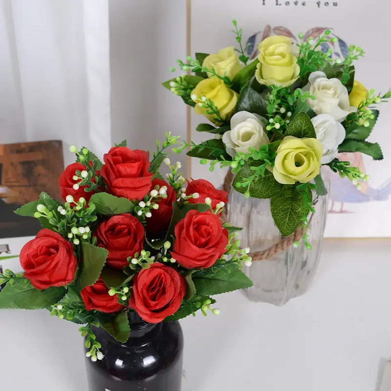 Свадебные украшения DREA, недорогая цена, новый дизайн, искусственные цветы, букет роз, 6 головок