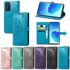 Funda de cuero con tapa para <span class=keywords><strong>OPPO</strong></span> Reno11 10 Pro Plus <span class=keywords><strong>5G</strong></span> Reno6 <span class=keywords><strong>Z</strong></span> Reno5 F <span class=keywords><strong>Reno4</strong></span> Reno3 A1K A12 A15 A53 A16 Mandala en relieve funda tipo billetera - Product Image 1