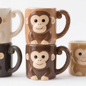 Taza de café de cerámica con forma de mono capuchino de 350ml con asa de cola, se acepta personalizado, pintado a mano - Product Image 1